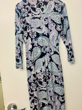 Evan Picone Navy Paisley Long-Sleeve Knit Dress